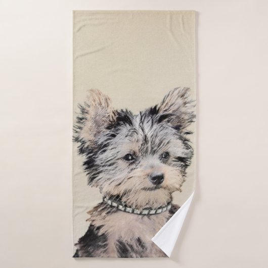 Yorkshire Terrier Puppy Painting Original Hundesch Badhandtuch Set (Badehandtuch)
