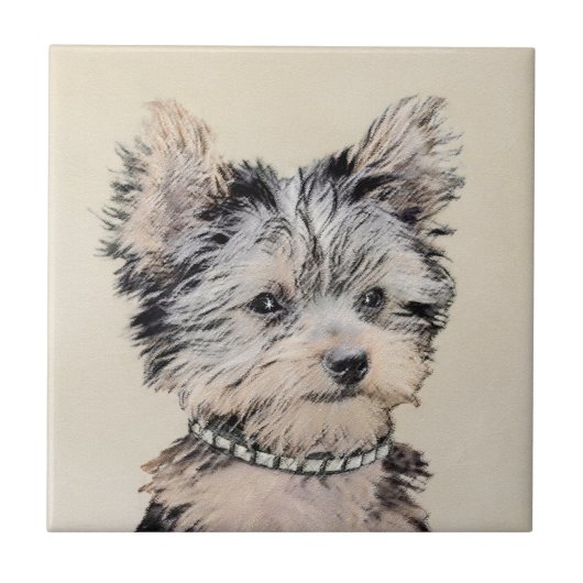 Yorkshire Terrier Puppy Painting Original Hundesch Fliese (Vorderseite)