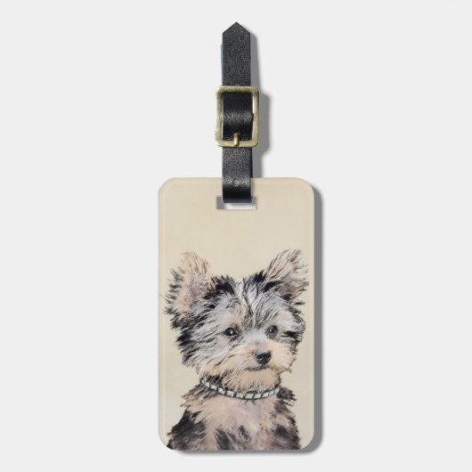 Yorkshire Terrier Puppy Painting Original Hundesch Gepäckanhänger (Vorderseite vertikal)