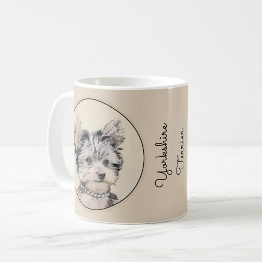 Yorkshire Terrier Puppy Painting Original Hundesch Kaffeetasse (Vorderseite Links)