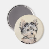 Yorkshire Terrier Puppy Painting Original Hundesch Magnet (Vorderseite/Rückseite)