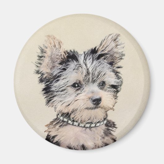 Yorkshire Terrier Puppy Painting Original Hundesch Magnet (Vorne)