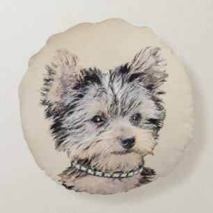 Yorkshire Terrier Puppy Painting Original Hundesch Rundes Kissen