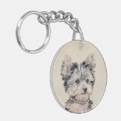 Yorkshire Terrier Puppy Painting Original Hundesch Schlüsselanhänger (Vorderseite links)