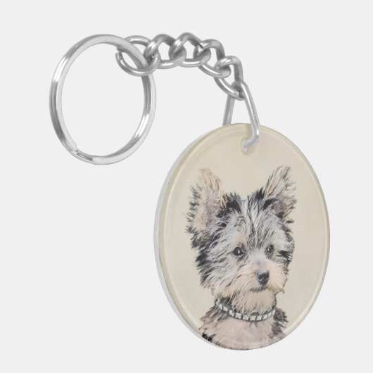 Yorkshire Terrier Puppy Painting Original Hundesch Schlüsselanhänger (Vorderseite links)
