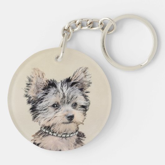 Yorkshire Terrier Puppy Painting Original Hundesch Schlüsselanhänger (Rückseite)