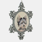 Yorkshire Terrier Puppy Painting Original Hundesch Schneeflocken Zinn-Ornament (Links)