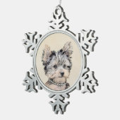 Yorkshire Terrier Puppy Painting Original Hundesch Schneeflocken Zinn-Ornament (Rechts)