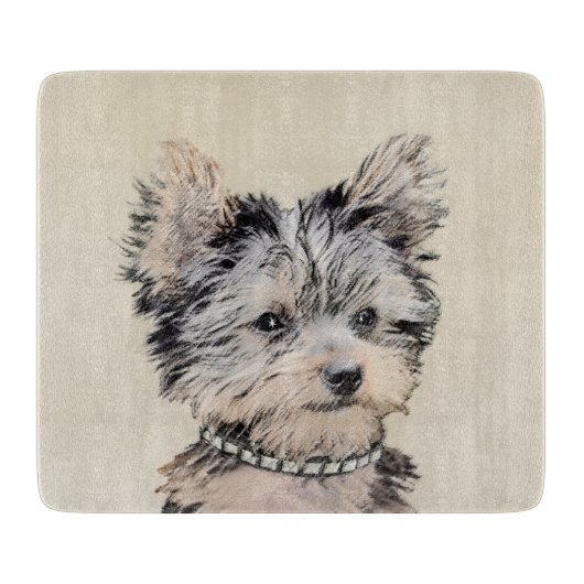 Yorkshire Terrier Puppy Painting Original Hundesch Schneidebrett (Vorderseite)