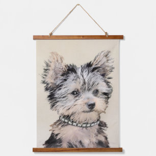 Yorkshire Terrier Puppy Painting Original Hundesch Wandteppich Mit Holzrahmen
