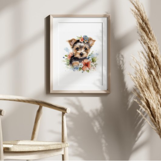Yorkshire Terrier Puppy Pet Watercolor Blume Poster