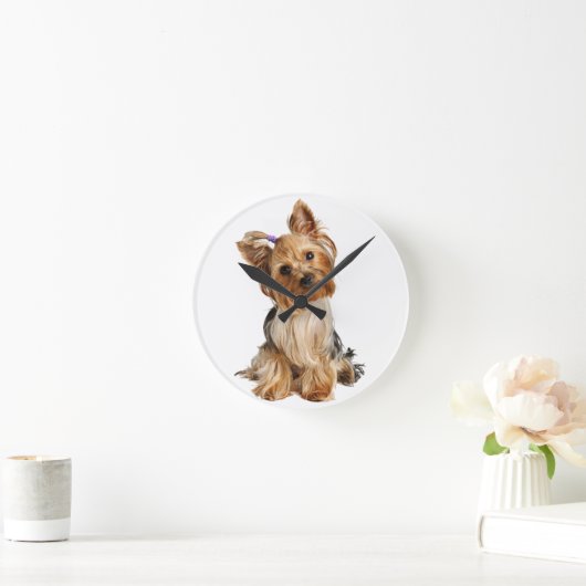 Yorkshire Terrier Puppy Runde Wanduhr (Zuhause)