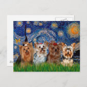 Yorkshire Terrier Quad - Starry Night Postkarte (Vorne/Hinten)