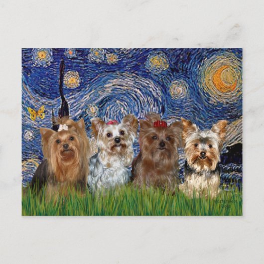 Yorkshire Terrier Quad - Starry Night Postkarte (Vorderseite)