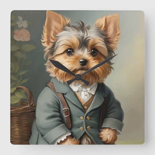 Yorkshire Terrier Quadratische Wanduhr (Vorderseite)
