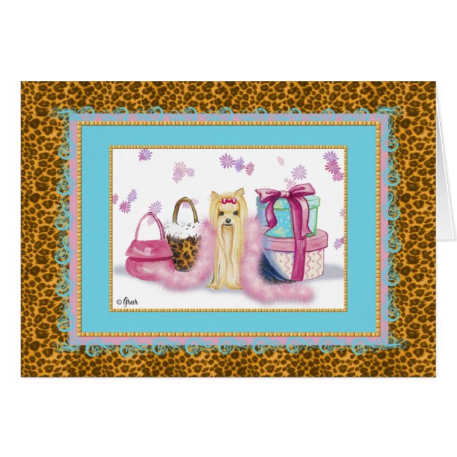 Yorkshire Terrier Rosa Feather Boa (Vorderseite (Horizontal))