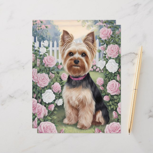 Yorkshire Terrier Rose Garden Art (Vorderseite/Rückseite Beispiel)
