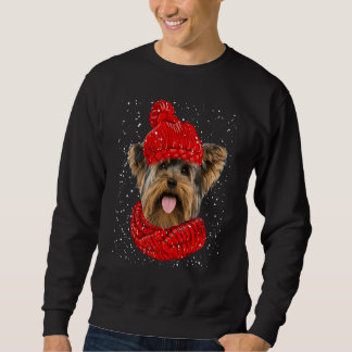 Yorkshire Terrier roter Winterhut Weihnachtsschal  Sweatshirt