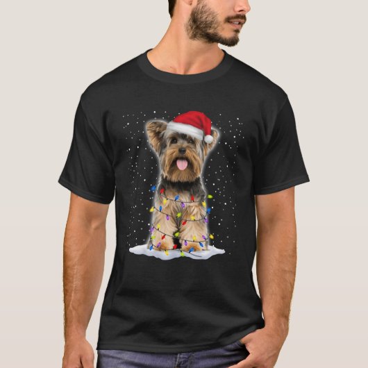 Yorkshire Terrier Santa Christmas Tree Lights Xmas T-Shirt (Vorderseite)