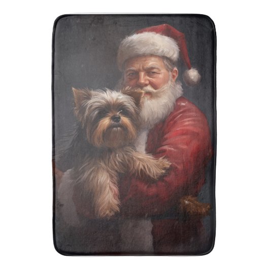 Yorkshire Terrier Santa Claus Weihnachten Badematte (Vorderseite Vertikal)