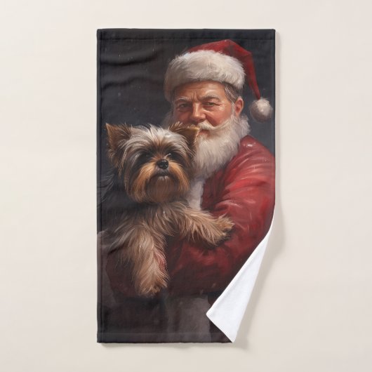 Yorkshire Terrier Santa Claus Weihnachten Badhandtuch Set (Handtuch)