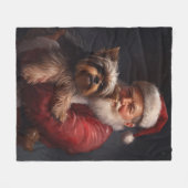 Yorkshire Terrier Santa Claus Weihnachten Fleecedecke (Vorderseite (Horizontal))