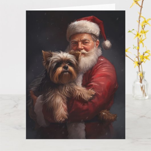 Yorkshire Terrier Santa Claus Weihnachten Karte (Gelbe Blume)