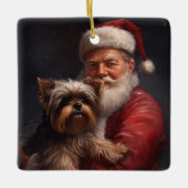 Yorkshire Terrier Santa Claus Weihnachten Keramikornament (Vorderseite)
