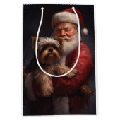 Yorkshire Terrier Santa Claus Weihnachten Mittlere Geschenktüte (Vorderseite)
