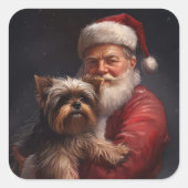 Yorkshire Terrier Santa Claus Weihnachten Quadratischer Aufkleber (Vorderseite)