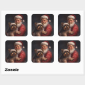 Yorkshire Terrier Santa Claus Weihnachten Quadratischer Aufkleber (Blatt)