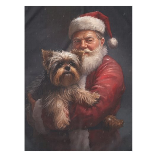 Yorkshire Terrier Santa Claus Weihnachten Tischdecke (Vorderseite)