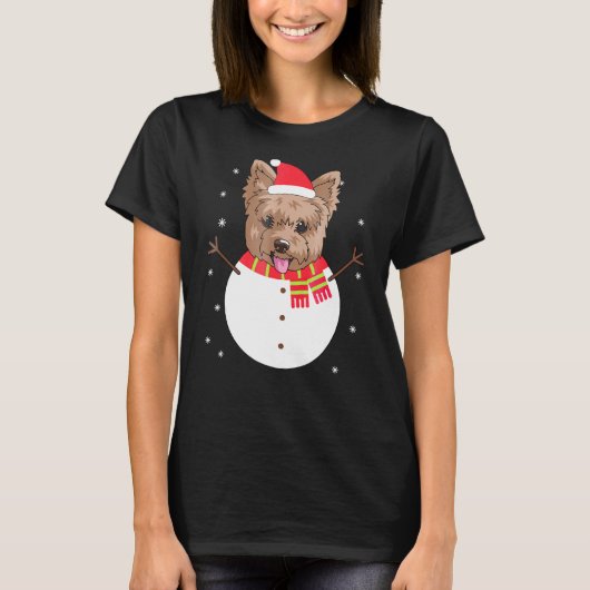 Yorkshire Terrier Snowman Christmas Gif T-Shirt (Vorderseite)