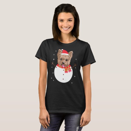 Yorkshire Terrier Snowman Christmas Gif T-Shirt (Vorne ganz)