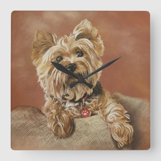 Yorkshire Terrier Square Wall Clock Quadratische Wanduhr (Vorderseite)