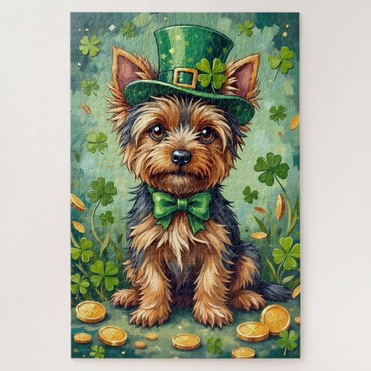 Yorkshire Terrier St. Patrick's Day Süßer Glückshu Puzzle (Vertikal)