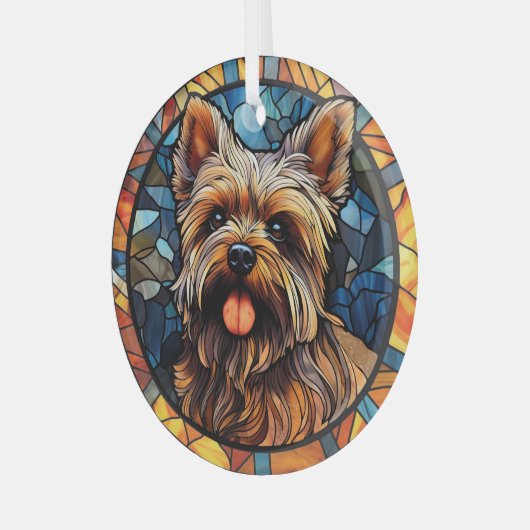 Yorkshire Terrier Stains Ornament Aus Glas (Vorderseite links)