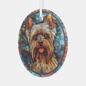 Yorkshire Terrier Stains Ornament Aus Glas (Vorderseite links)