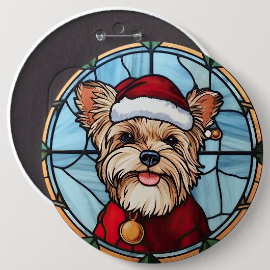 Yorkshire Terrier Stared Glass Christmas Button (Vorne & Hinten)