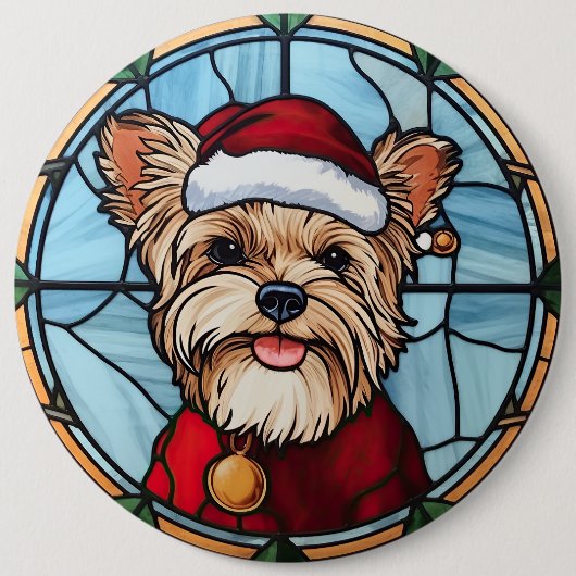 Yorkshire Terrier Stared Glass Christmas Button (Vorderseite)