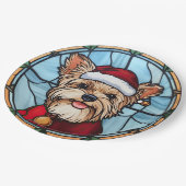 Yorkshire Terrier Stared Glass Christmas Pappteller (Schrägansicht)