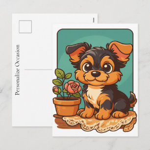 Yorkshire Terrier Süßer Welpe Cartoon-Porträt  Feiertagspostkarte