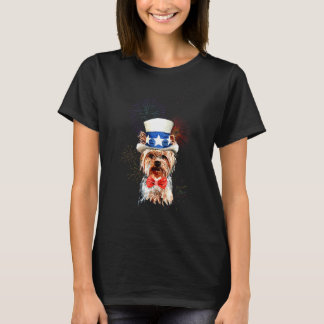 Yorkshire Terrier US-Flaggenmütze Feuerwerk 4. Jul T-Shirt