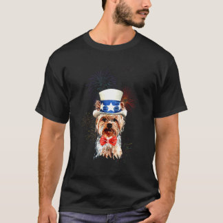 Yorkshire Terrier Us Flaggenmütze Feuerwerk 4. Jul T-Shirt