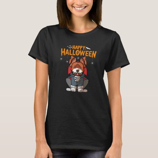 Yorkshire Terrier Vampire Costume Dog Halloween T-Shirt (Vorderseite)