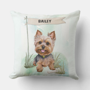 Yorkshire Terrier Wasserfarben personalisierter Hu Kissen