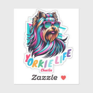 Yorkshire Terrier Wearing Sunglass Colorful Animal Aufkleber