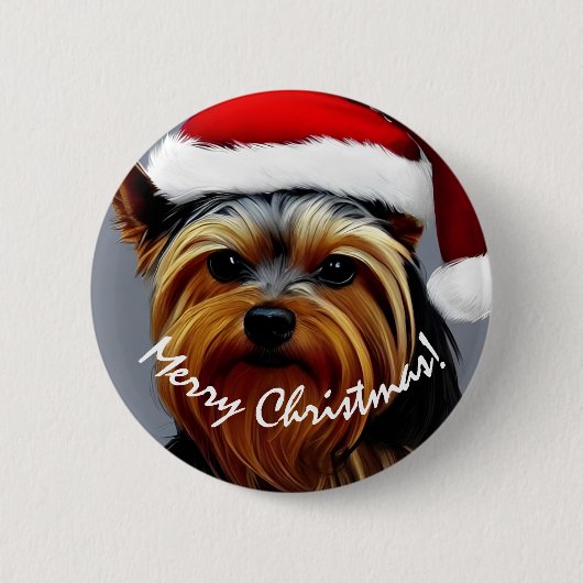 Yorkshire Terrier Weihnachten Button (Vorderseite)