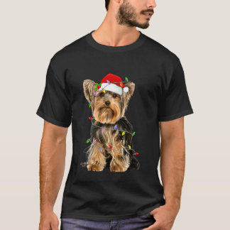 Yorkshire Terrier Weihnachten Santa Hut Lichter Ha T-Shirt