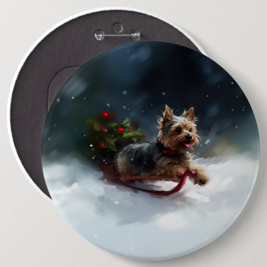 Yorkshire Terrier Weihnachten Schnee Winter Button (Vorne & Hinten)